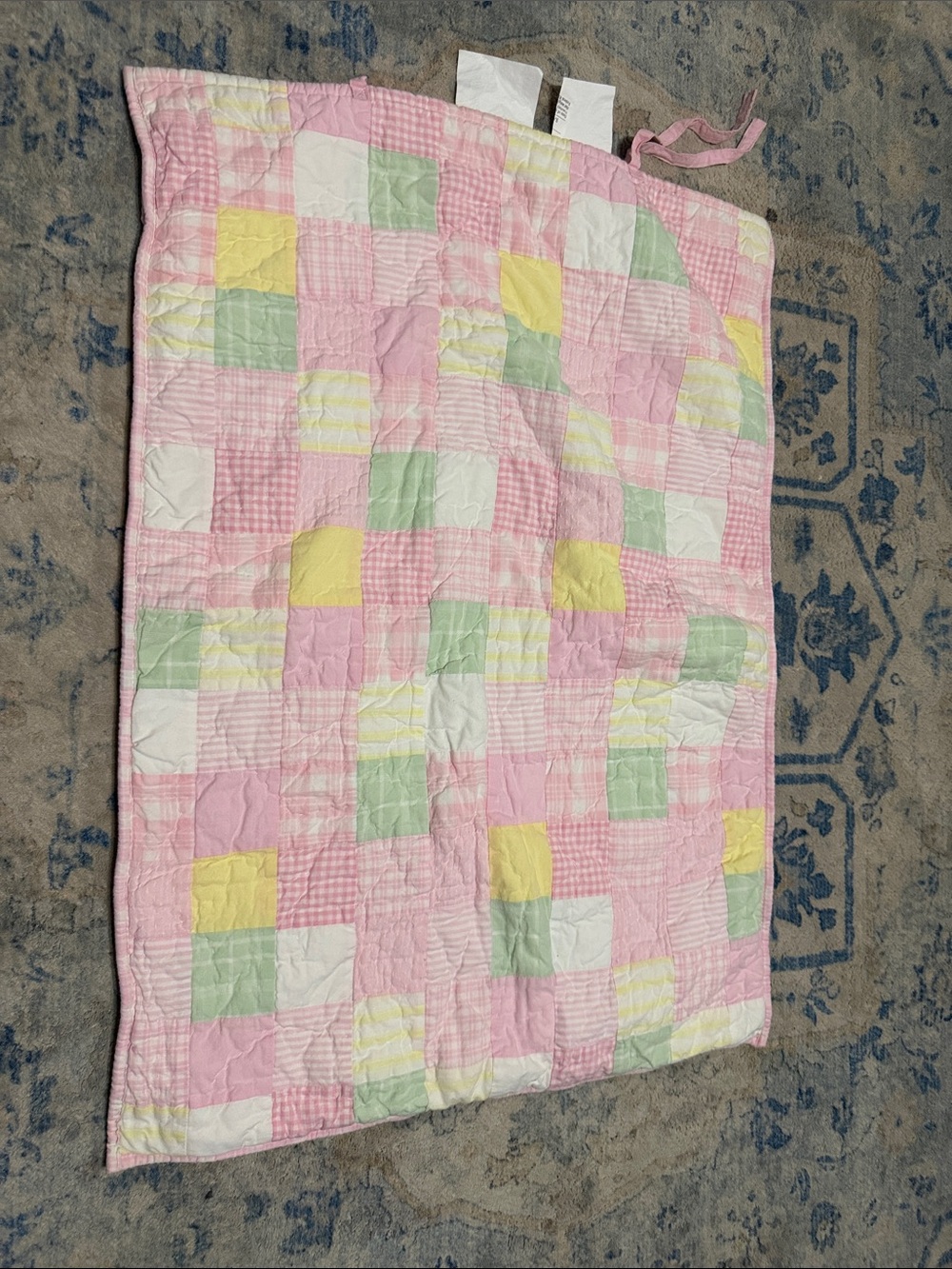 Pottery Barn Kids Pastel Patchwork Quilt in Pink, Yellow & Mint